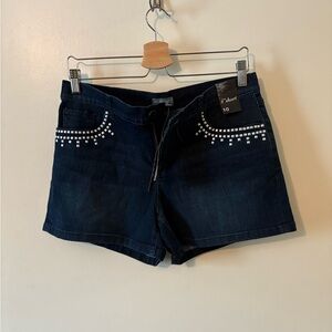 New York & Company Dark Blue Jean Shorts with Embellishments